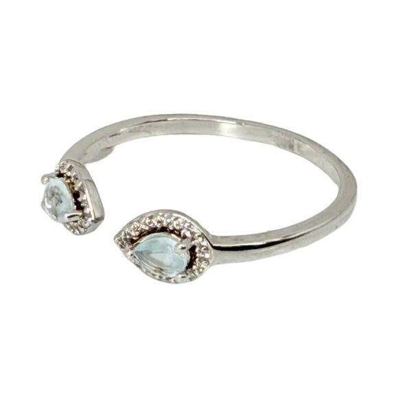 Aquamarine Pear Open Front Ring Sz 10 Rhodium Plated Marquise pretty - Picture 15 of 16